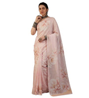 Generic Women's Georgette Floral Printed Saree With Unstitched Blouse 5.5Mtr (Cream)