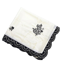 Generic Women's Georgette Embroidered Saree With Unstitched Blouse 5.5Mtr (White-Black)