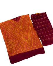 Generic Women's Georgette Bandhani Printed Saree With Unstitched Blouse 5.5Mtr (Orange-Maroon)