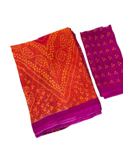 Generic Women's Georgette Bandhani Printed Saree With Unstitched Blouse 5.5Mtr (Orange-Magenta)