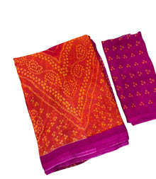 Generic Women's Georgette Bandhani Printed Saree With Unstitched Blouse 5.5Mtr (Orange-Magenta)