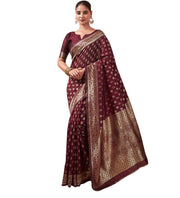 Generic Women's Jacquard Printed Saree With Unstitched Blouse 5.5Mtr (Maroon)