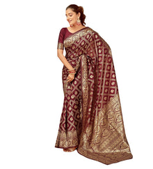 Generic Women's Jacquard Printed Saree With Unstitched Blouse 5.5Mtr (Maroon)