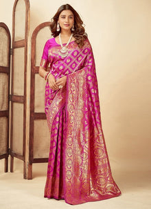 Generic Women's Jacquard Printed Saree With Unstitched Blouse 5.5Mtr (Pink)
