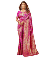 Generic Women's Jacquard Printed Saree With Unstitched Blouse 5.5Mtr (Pink)