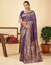 Generic Women's Jacquard Printed Saree With Unstitched Blouse 5.5Mtr (Purple)