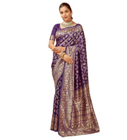 Generic Women's Jacquard Printed Saree With Unstitched Blouse 5.5Mtr (Purple)