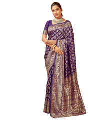 Generic Women's Jacquard Printed Saree With Unstitched Blouse 5.5Mtr (Purple)