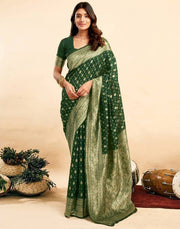 Generic Women's Jacquard Printed Saree With Unstitched Blouse 5.5Mtr (Bottle Green)