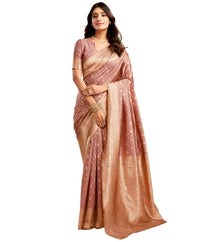 Generic Women's Jacquard Printed Saree With Unstitched Blouse 5.5Mtr (Peach)