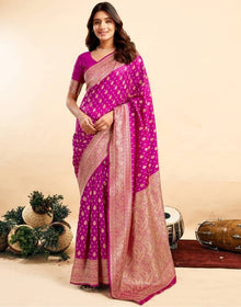 Generic Women's Jacquard Printed Saree With Unstitched Blouse 5.5Mtr (Pink)