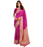 Generic Women's Jacquard Printed Saree With Unstitched Blouse 5.5Mtr (Pink)