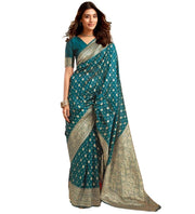 Generic Women's Jacquard Printed Saree With Unstitched Blouse 5.5Mtr (Teal)