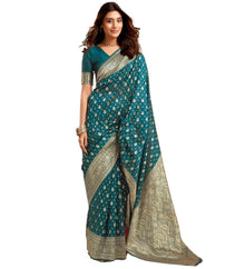 Generic Women's Jacquard Printed Saree With Unstitched Blouse 5.5Mtr (Teal)