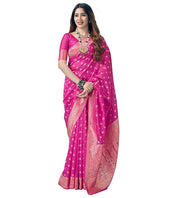 Generic Women's Jacquard Printed Saree With Unstitched Blouse 5.5Mtr (Pink)