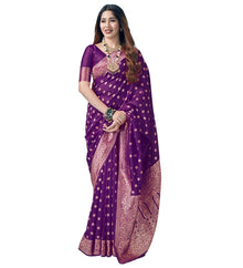 Generic Women's Jacquard Printed Saree With Unstitched Blouse 5.5Mtr (Purple)