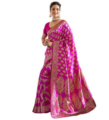 Generic Women's Jacquard Printed Saree With Unstitched Blouse 5.5Mtr (Pink)