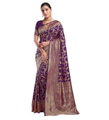 Generic Women's Jacquard Printed Saree With Unstitched Blouse 5.5Mtr (Purple)