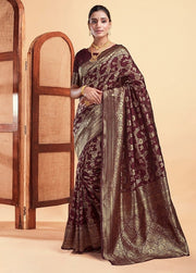 Generic Women's Jacquard Printed Saree With Unstitched Blouse 5.5Mtr (Maroon)