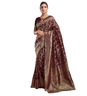 Generic Women's Jacquard Printed Saree With Unstitched Blouse 5.5Mtr (Maroon)