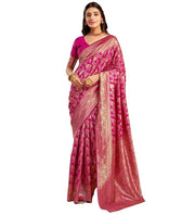 Generic Women's Jacquard Printed Saree With Unstitched Blouse 5.5Mtr (Pink)