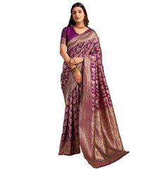 Generic Women's Jacquard Printed Saree With Unstitched Blouse 5.5Mtr (Purple)