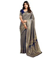 Generic Women's Jacquard Printed Saree With Unstitched Blouse 5.5Mtr (Navy Blue)