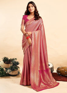 Generic Women's Jacquard Printed Saree With Unstitched Blouse 5.5Mtr (Pink)