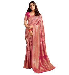 Generic Women's Jacquard Printed Saree With Unstitched Blouse 5.5Mtr (Pink)