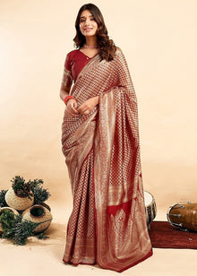 Generic Women's Jacquard Printed Saree With Unstitched Blouse 5.5Mtr (Maroon)