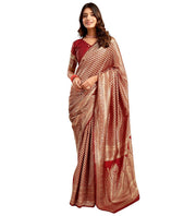 Generic Women's Jacquard Printed Saree With Unstitched Blouse 5.5Mtr (Maroon)