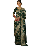 Generic Women's Jacquard Printed Saree With Unstitched Blouse 5.5Mtr (Bottle Green)