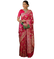Generic Women's Jacquard Printed Saree With Unstitched Blouse 5.5Mtr (Pink)
