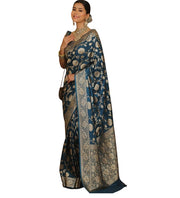 Generic Women's Jacquard Printed Saree With Unstitched Blouse 5.5Mtr (Teal)