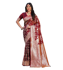 Generic Women's Jacquard Printed Saree With Unstitched Blouse 5.5Mtr (Maroon)