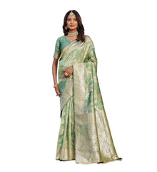 Generic Women's Jacquard Printed Saree With Unstitched Blouse 5.5Mtr (Pista Green)