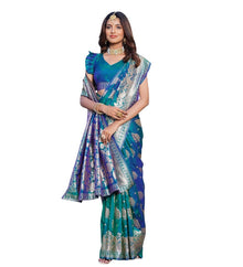 Generic Women's Jacquard Printed Saree With Unstitched Blouse 5.5Mtr (Royal-Teal)