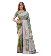 Generic Women's Jacquard Printed Saree With Unstitched Blouse 5.5Mtr (Olive Green)