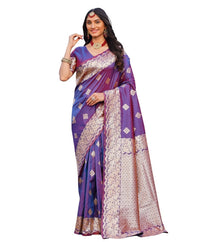 Generic Women's Jacquard Printed Saree With Unstitched Blouse 5.5Mtr (Purple)
