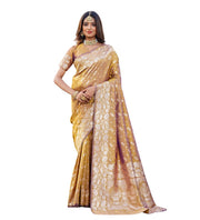 Generic Women's Jacquard Printed Saree With Unstitched Blouse 5.5Mtr (Mustard)