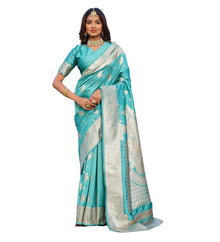 Generic Women's Jacquard Printed Saree With Unstitched Blouse 5.5Mtr (Skyblue)