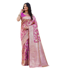 Generic Women's Jacquard Printed Saree With Unstitched Blouse 5.5Mtr (Pink)