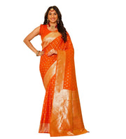 Generic Women's Jacquard Printed Saree With Unstitched Blouse 5.5Mtr (Orange)