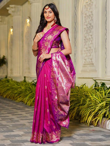 Generic Women's Jacquard Printed Saree With Unstitched Blouse 5.5Mtr (Magenta)