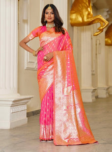 Generic Women's Jacquard Printed Saree With Unstitched Blouse 5.5Mtr (Pink)