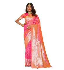 Generic Women's Jacquard Printed Saree With Unstitched Blouse 5.5Mtr (Pink)