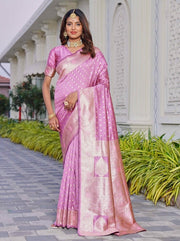 Generic Women's Jacquard Printed Saree With Unstitched Blouse 5.5Mtr (Lavender)