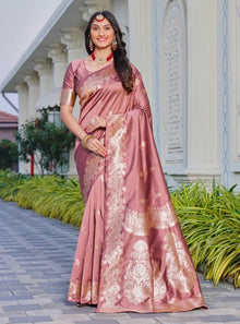 Generic Women's Jacquard Printed Saree With Unstitched Blouse 5.5Mtr (Pink)