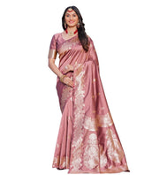 Generic Women's Jacquard Printed Saree With Unstitched Blouse 5.5Mtr (Pink)