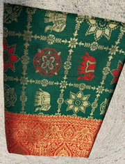 Generic Women's Jacquard Printed Saree With Unstitched Blouse 5.5Mtr (Bottle Green)